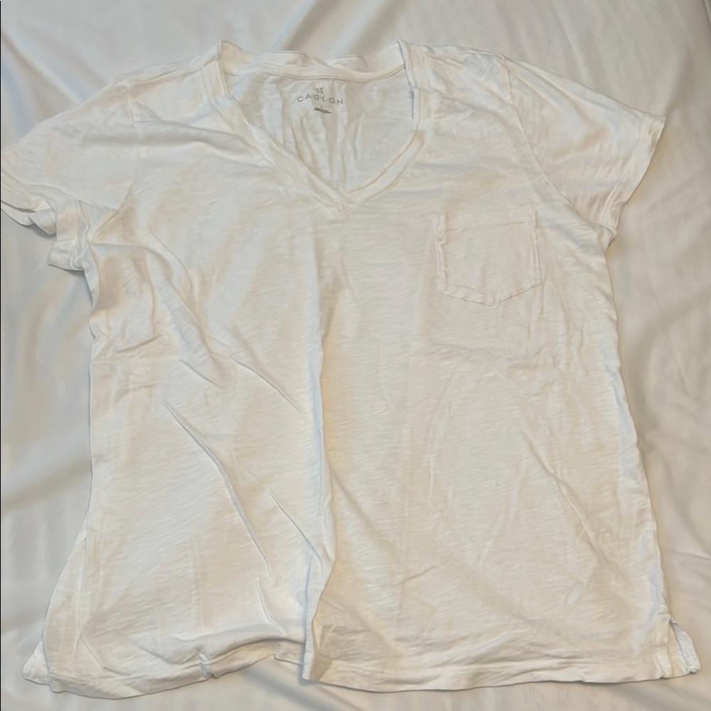 Caslon V-neck pocket shirt sleeve shirt, white, large